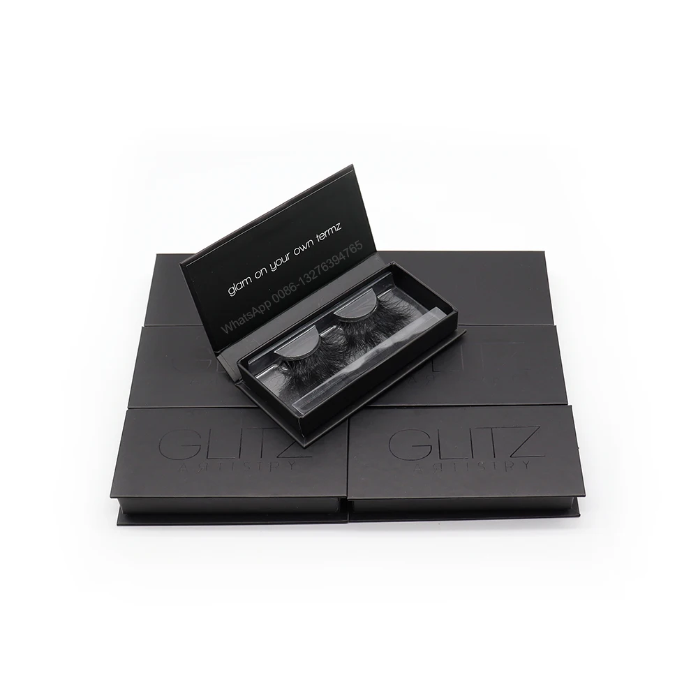 

Custom Black Eyelash Packaging Box With Gloss Business Name 25mm 5D Mink Lashes Wholesale Dramatic Long Natural Eyelashes