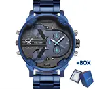 Новый модный тренд 7414 мужские спортивные военные кварцевые мужские часы Cagarny, классические синие часы с ремешком из нержавеющей стали