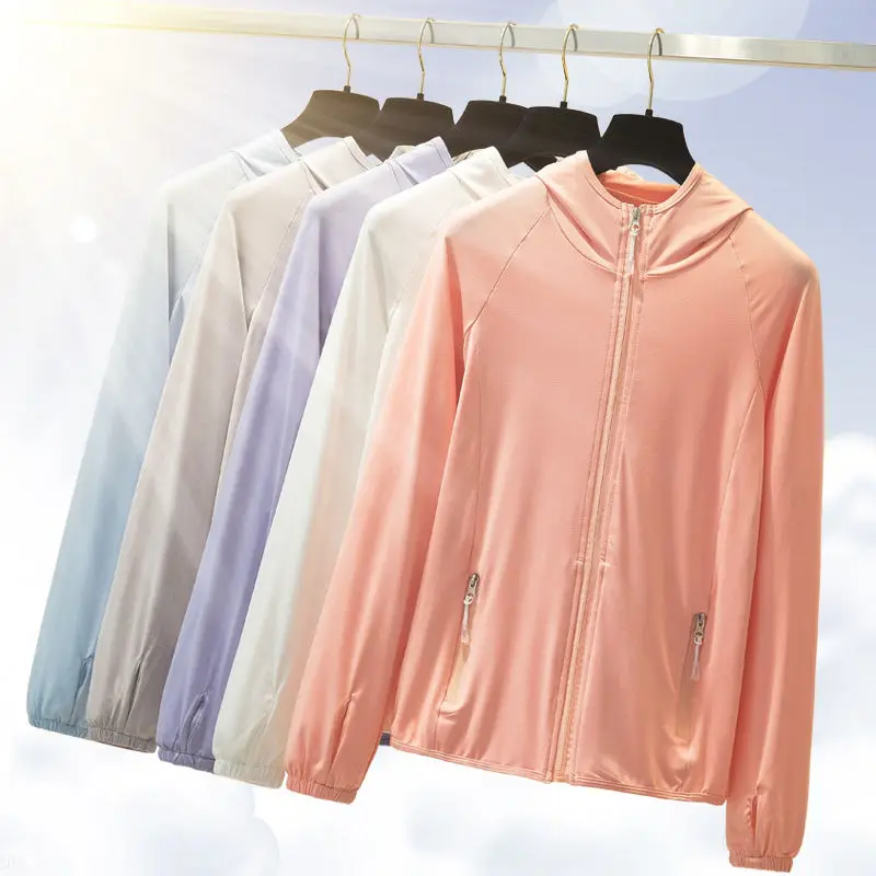 

Летняя тонкая женская куртка с защитой от ультрафиолета, с длинным рукавом, однотонная одежда с капюшоном, спортивная одежда, велосипедная ...