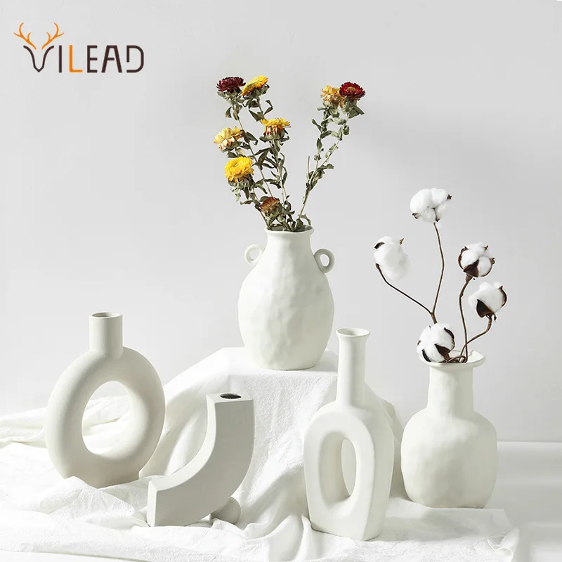 

VILEAD Ceramic Abstract Vase Flower Nordic Home Decoration Planter For Flowers Plant Pot Figurines for Interior Desktop Decor