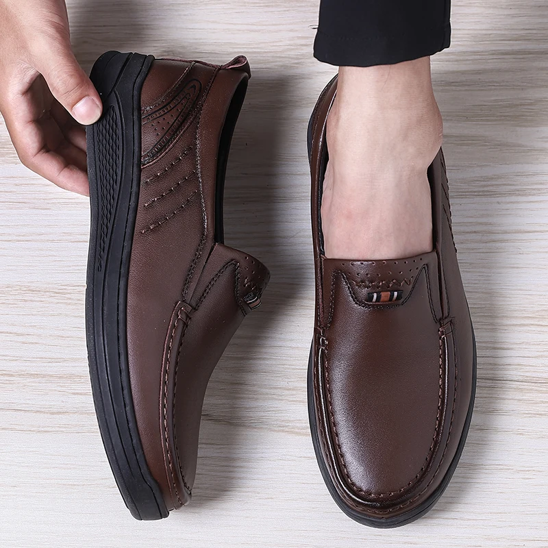 

2020 new style men's shoes casual genuine leather loafers male classic brown black slip on shoe man flats driving shoes for men
