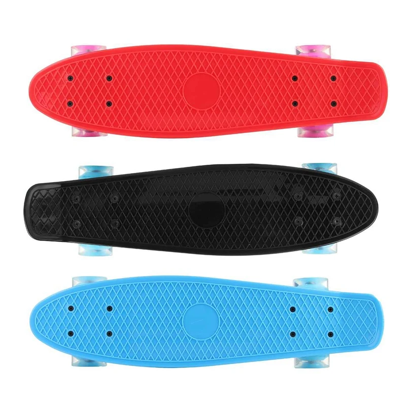 

SEWS-22 Inches Four-Wheel Mini Longboard Pastel Color Skate Board Skateboard with LED Flashing Wheels Retro Skateboard