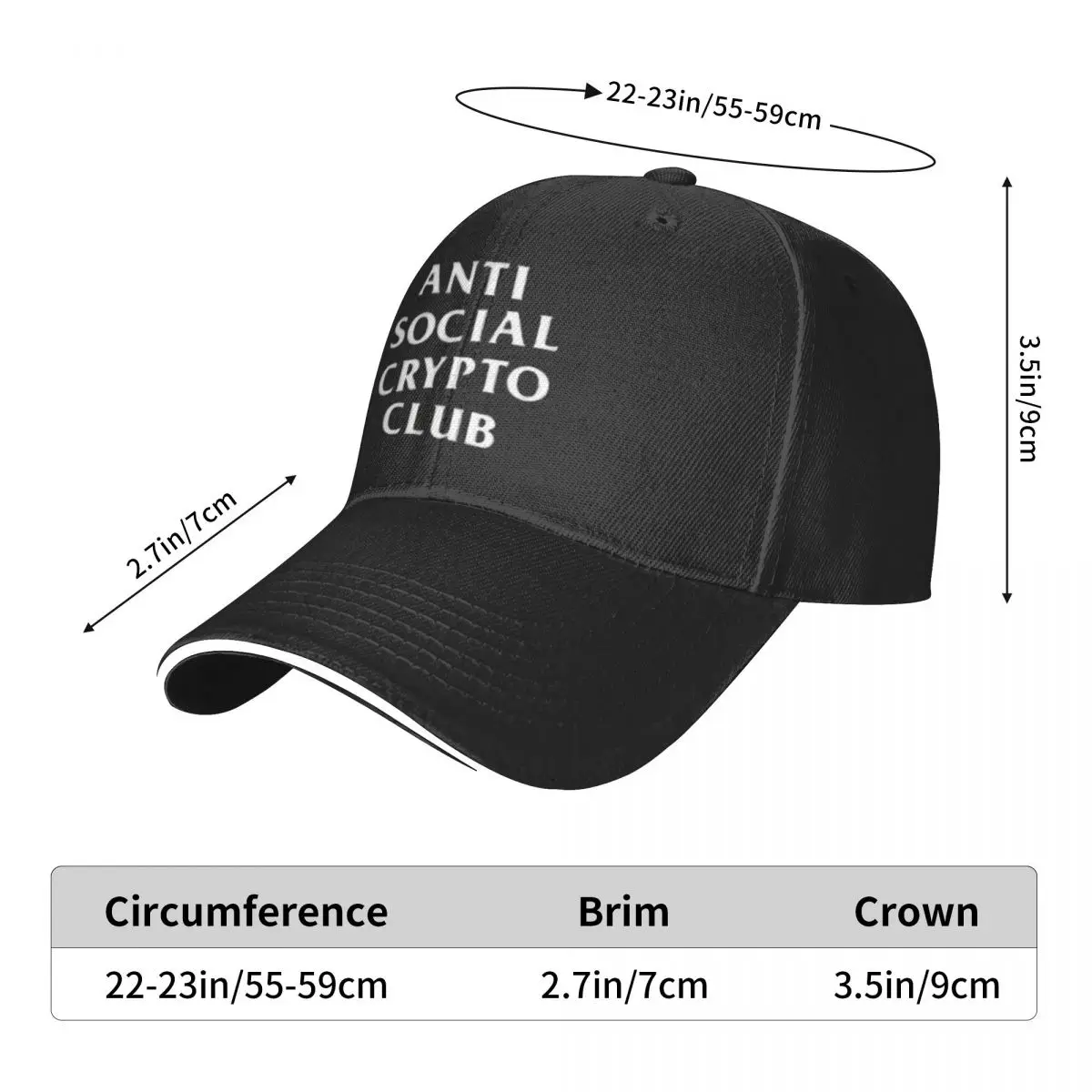 

Anti Social Crypto Club Graphic Eth Golf hats hip hop Novelty Men's Women's cap