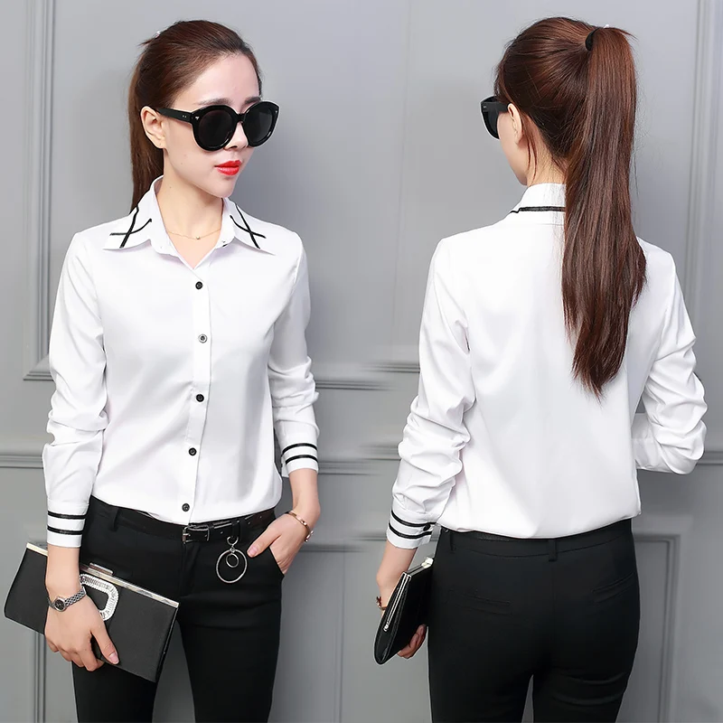 Рубашка женская однотонная в полоску однобортная утепленная блуза с отложным