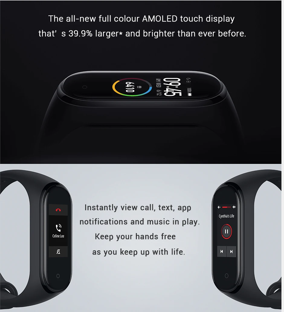 Xiaomi mi смарт-браслет 4, 3 цвета, AMOLED экран, mi Band 4, Smartband, фитнес-браслет, Bluetooth, спортивный, водонепроницаемый, SM