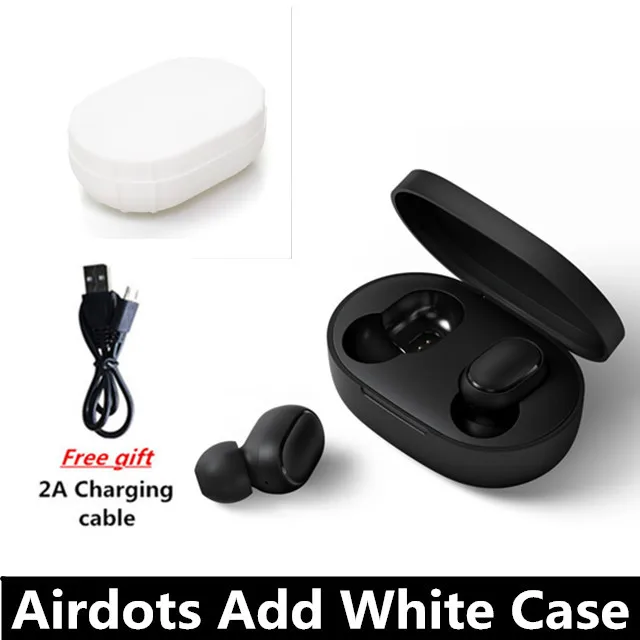 add white cable Оригинальные беспроводные наушники Xiaomi Redmi Airdots True, голосовое управление, Bluetooth 5,0, шумоподавление, управление краном, зарядная коробка, вкладыши - Цвет: add white cable