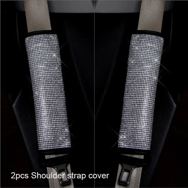 2 seatbelt cover Роскошные Алмазные хрустальные автомобильные аксессуары - Название цвета: 2 seatbelt cover