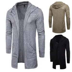 Кардиган Мужской трикотажный, облегающий длинный джемпер с капюшоном, длинное пальто, трикотажный кардиган, верхняя одежда, осень-зима