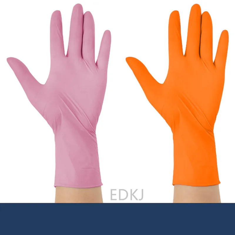 50 / 100 шт красный розовый оранжевый фиолетовый одноразовые нитриловые перчатки