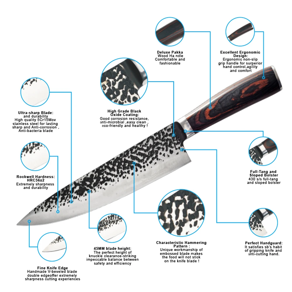 

Kitchen Knives 8 Inch Japanese Chef 7CR17 440C Gyuto Stainless Steel Sharp Meat Cleaver Slicer Santoku Cutter Set