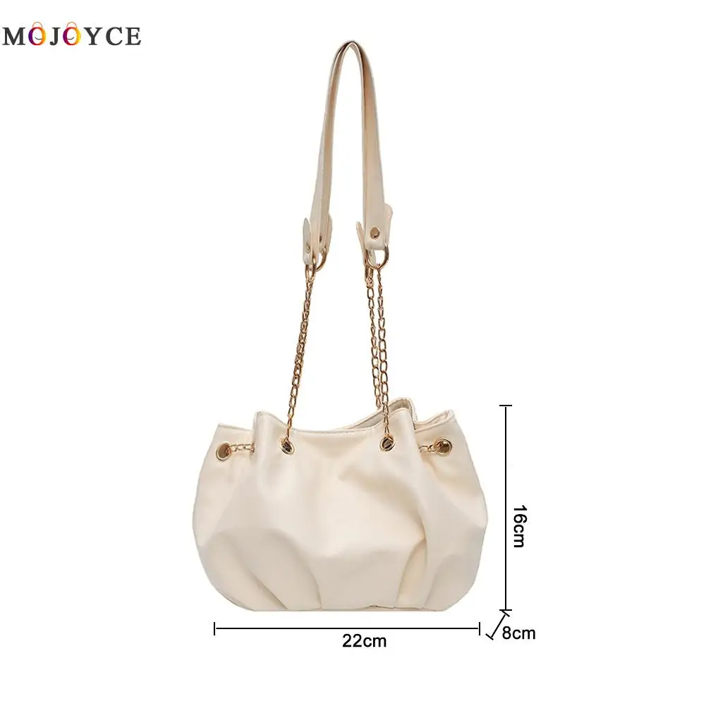 

PU Women Chain Solid Color Shoulder Handbag Casual Pleated Bucket Crossbody Bag Fashion Exquisite Shopping Bag
