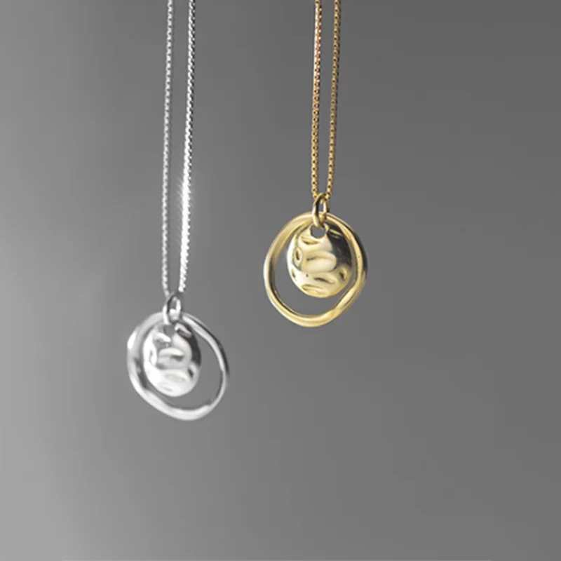 

A00961 925 Sterling Silver Minimalist Geometric Double Pendant Chain Necklace for Women Punk Rock Party Golden Jewelry