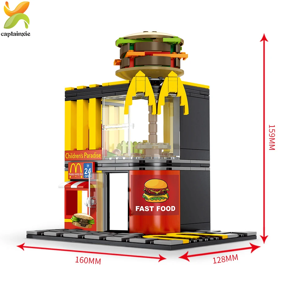 

274PCS Fast Food Hamburger Store Street View Building Blocks City Architecture Educational Bricks Toy For Children