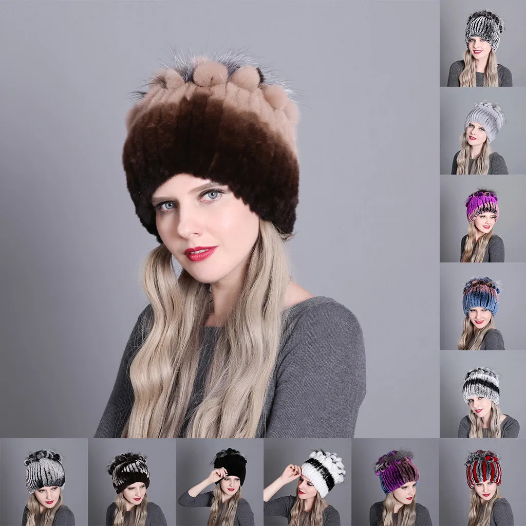Женская зимняя шапка женская для женщин из меха кролика и лисы шапки Рекс женские