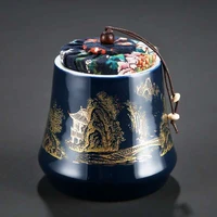 landscape ceramic storage jar with lid moisture proof sealed tea tin food storage container nut candy jar porcelain decoration