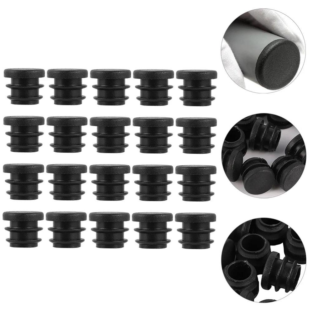 

1 Bag 100pcs Durable Threaded Round Plugs Tubing End Cap Plugs (Black)