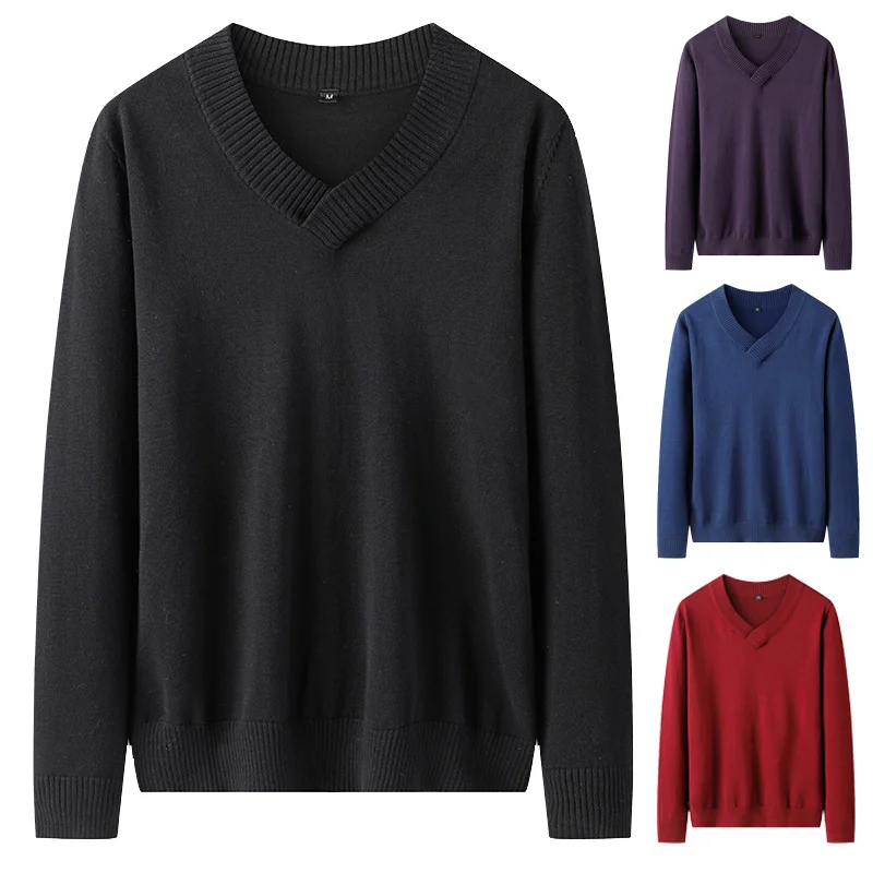 

Varsanol Knittwear Mens Sweaters Cotton Pullovers V Neck Fashion Knitted Sweater Men Winter Clothing 2020 Solid Full Pull Homme