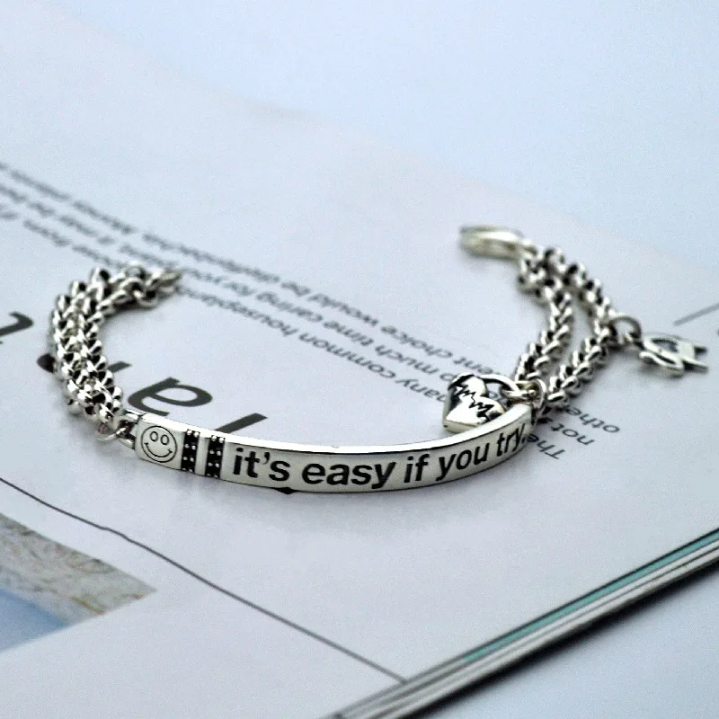 

s925 Sterling Silver Smiley Letter Bracelet Female Korean Love Baby Elephant Simple Wild Thai Silver Jewelry Factory Wholesale