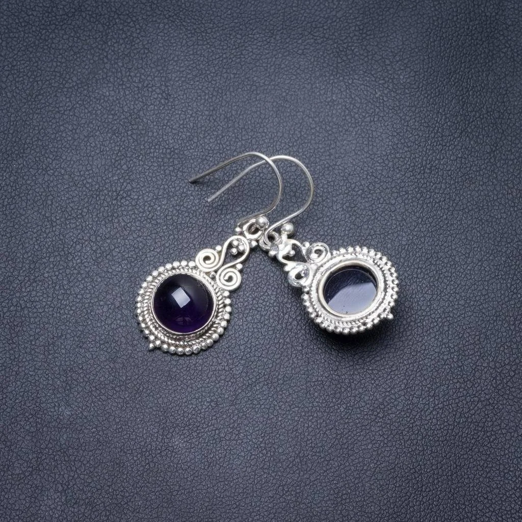 

Natural Amethyst Handmade Unique 925 Sterling Silver Earrings 1.5" Y3576