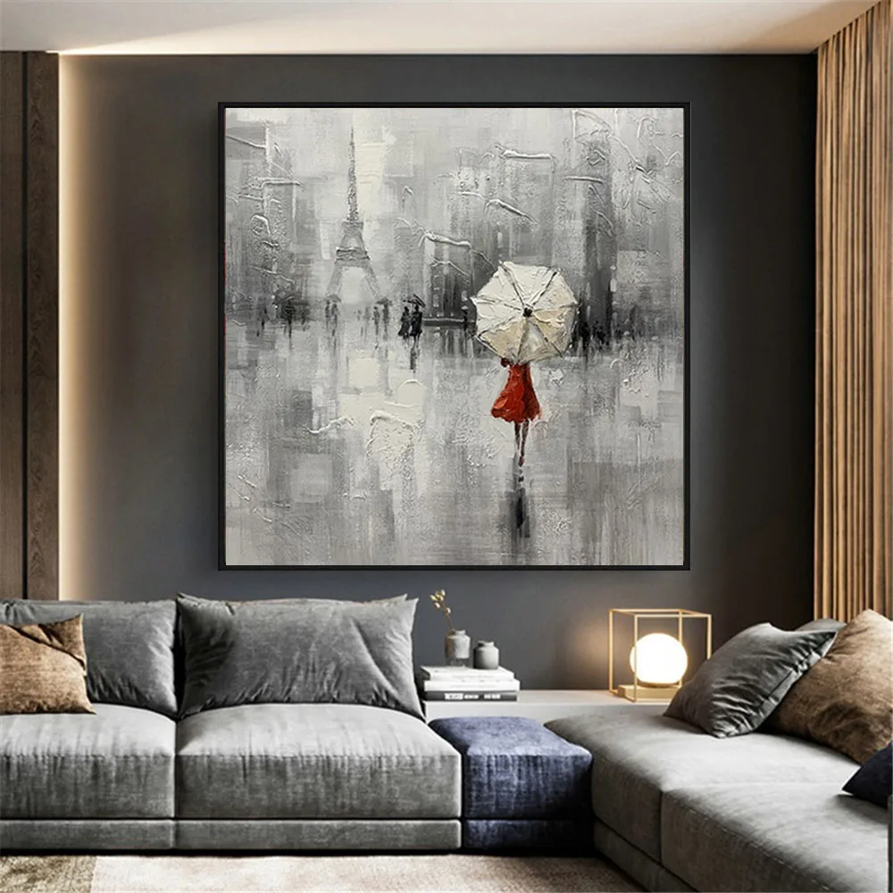 

100% Hand-painted oil painting Nordic home decoration prints and wall paintings art gray rainy weather canvas painting frameless