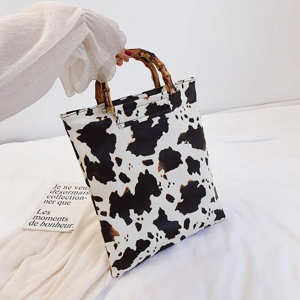 Винтажные женские сумки с рисунком коровы дизайнерские ручные бамбуковой ручкой