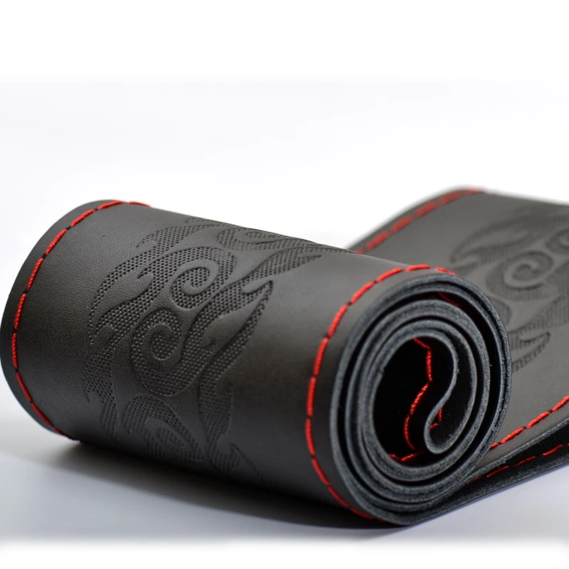 Сшитый вручную из натуральной кожи чехол рулевого колеса автомобиля Оплетка на руль с иглами и резьбой 38 см диаметр для авто