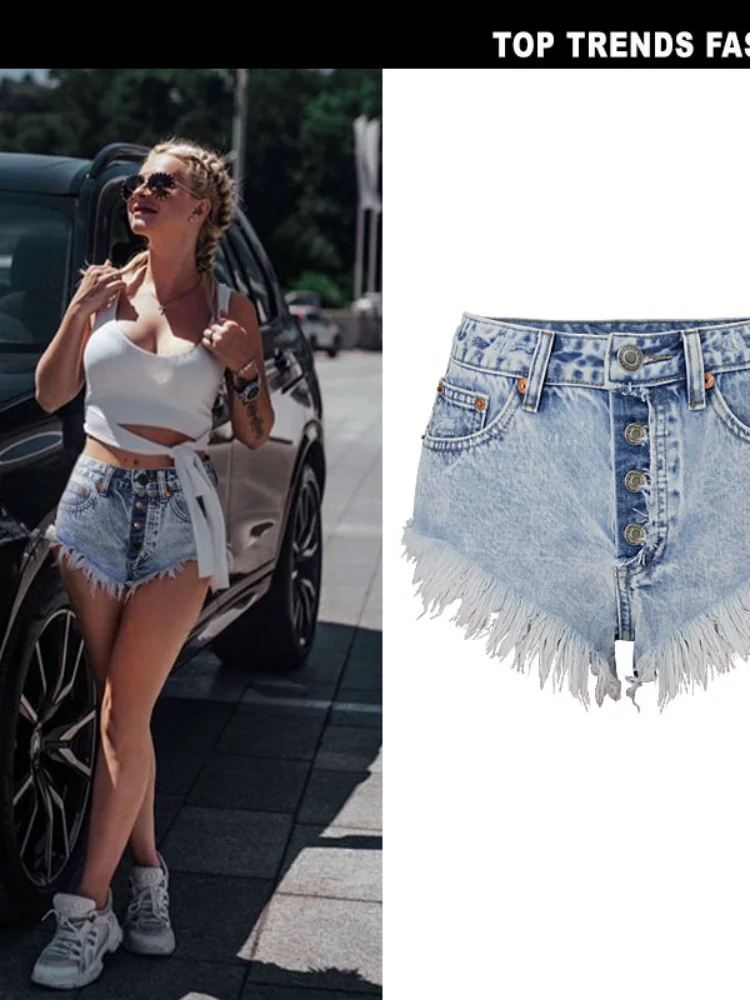 European and American women's wear summer/Ladies' jean shorts with waist breasted/Beach shorts