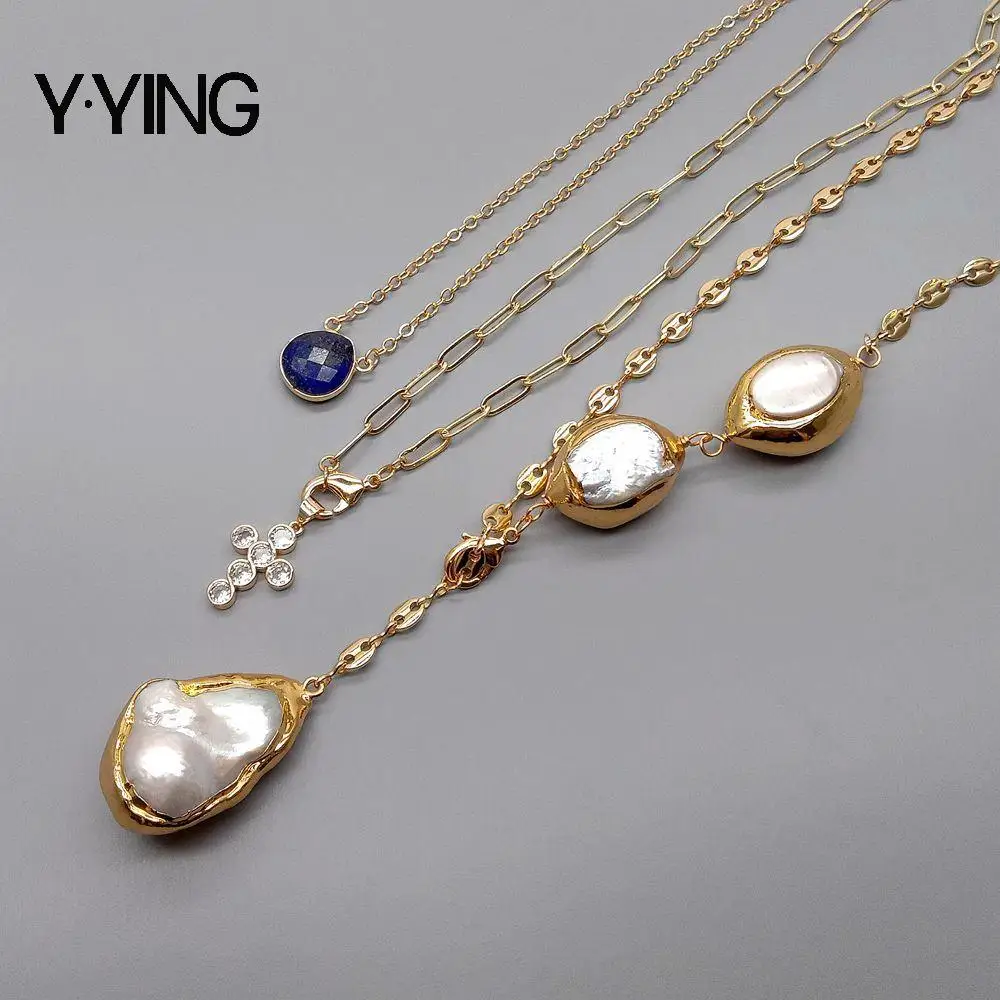 Ожерелье женское с распятием и искусственным жемчугом 17-26 дюймов