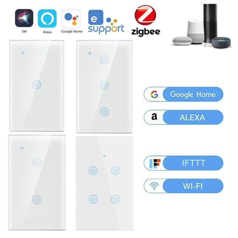 

1/2/3 банды EWelink WiFi умный сенсорный выключатель AC100-250V кнопка для дома для умного дома с Alexa Google домашний помощник США