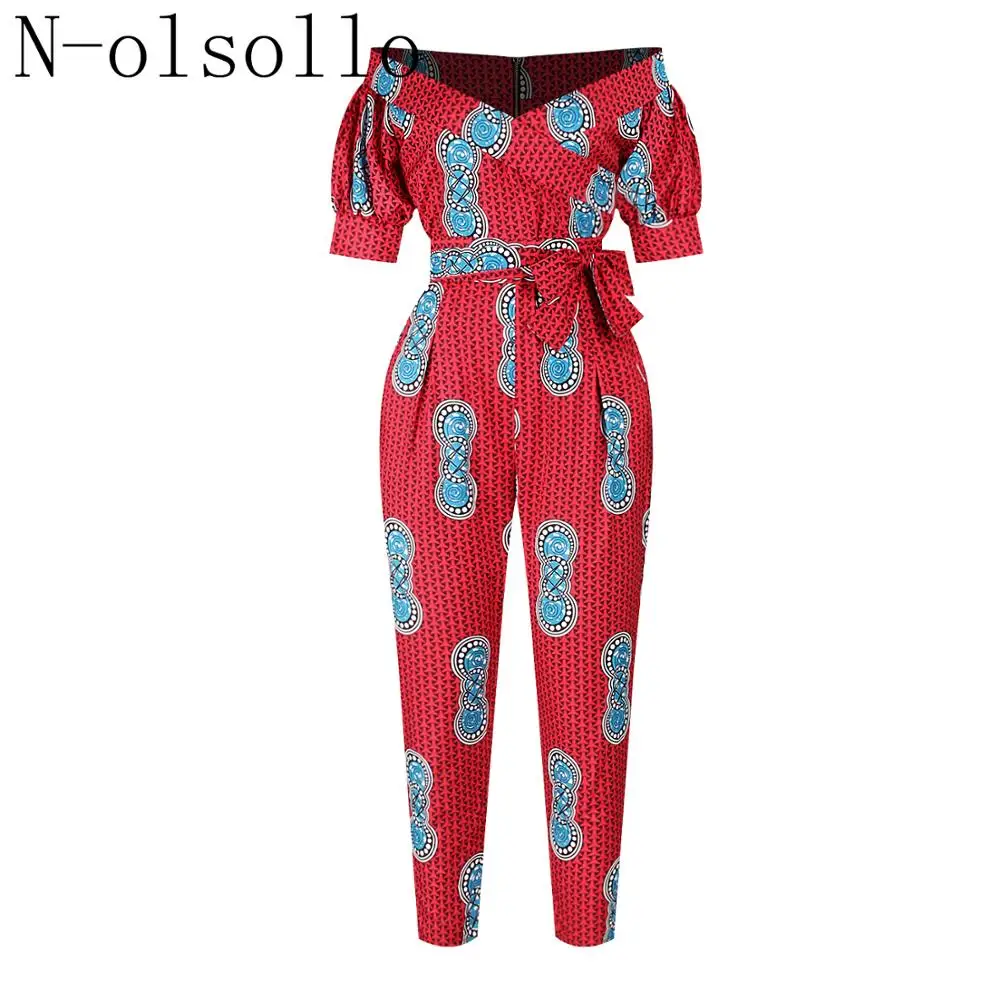 N olosllo 2019 Новинка 3D Печатный модный красный женский комбинезон короткий рукав с