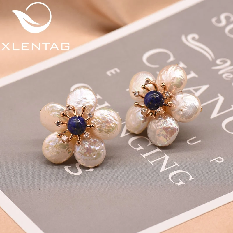 Женские серьги гвоздики в форме цветка Xlentag роскошные с барочным жемчугом из