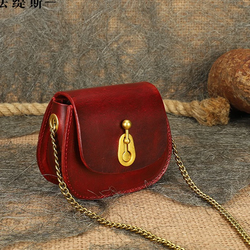 

FCTOPSSR retro leather handbag, flap planted leather, chain saddle bag, shoulder messenger bag