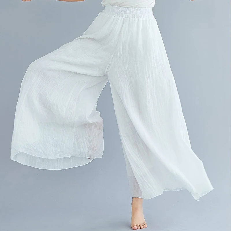 

Summer Casual Solid Soft Hemp Loose Slim Pants Women Korean Fashion Straight Wide Legs High Elastic Waist Oversize Female Pants