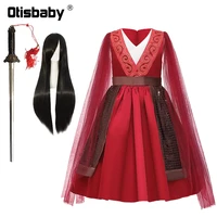 christmas halloween mulan costume summer toddler mulan dress birthday party tulle sleeve red dresses for girls gongfu sword