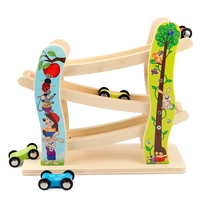 kids wooden toys car race 3 tracks toy car ramp race track toddler baby toys kids turn back ramp car racing games gift