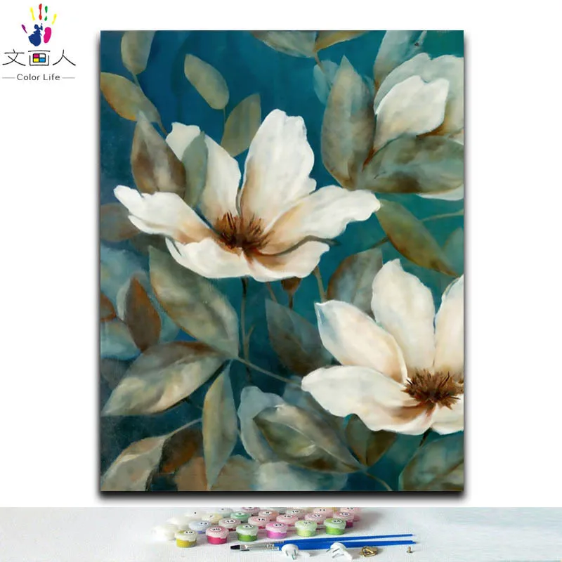 DIY картинки для раскраски по номерам с цветами белый цветок рисунок живопись