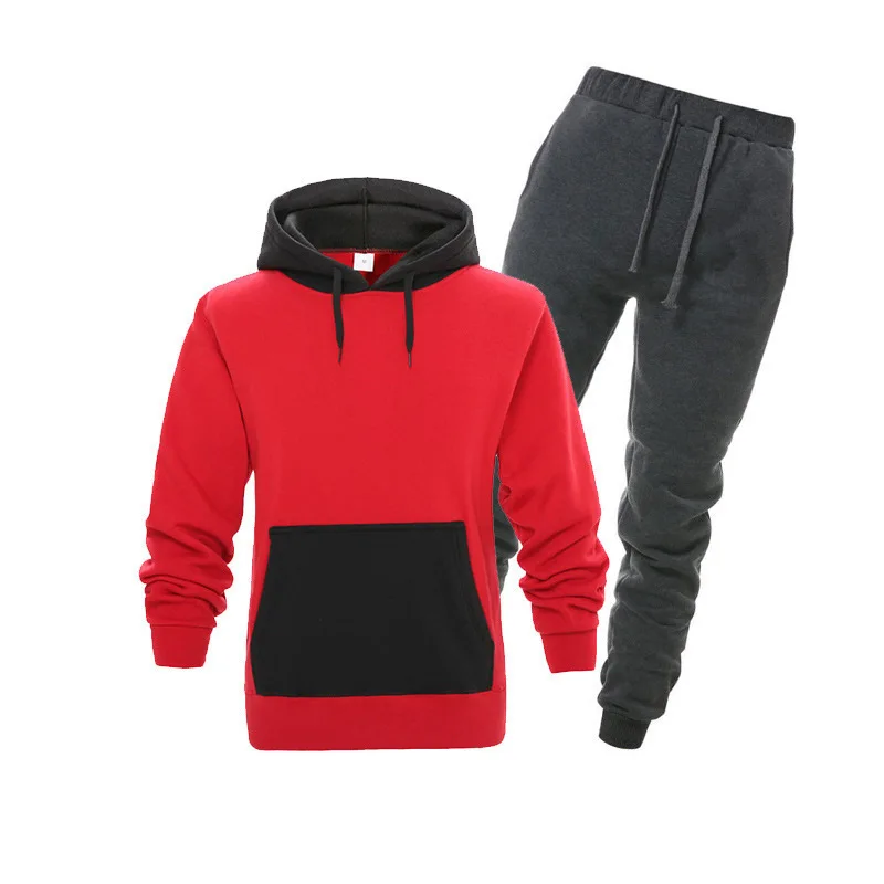 

2021 new men fashion movement splicing leisure fleece suit sets of cultivate one's morality even cap who clothes pants