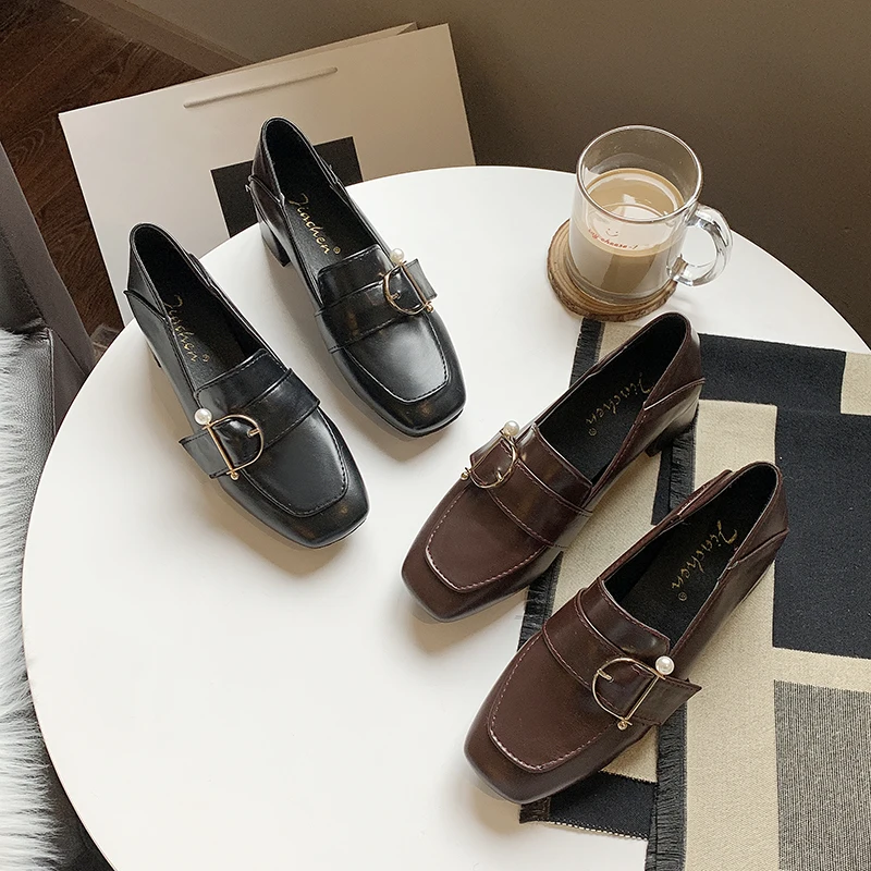 

Elegant Comfortable Lady Single Shoes Casual Loafers zapatos de mujer Fashion Women Shoes Pointed Metal Square Shoes U14-54