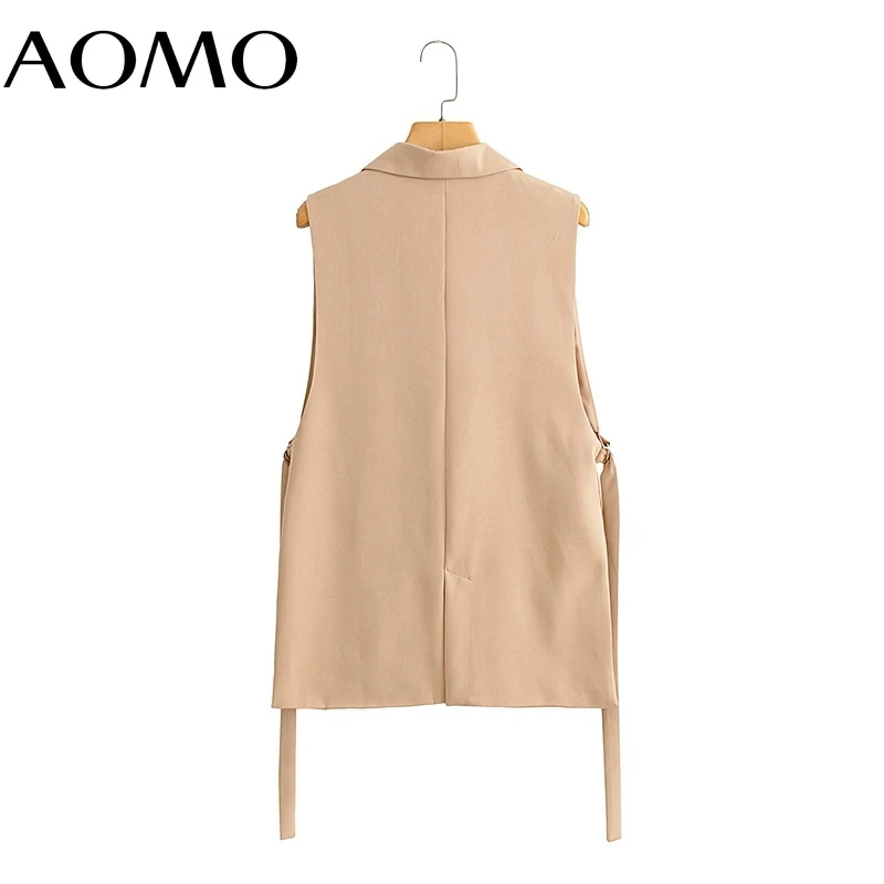 

AOMO 2021 Autumn Fashion Women Khaki Long Vest Button Sleeveless Female Waistcoat Office Lady Chic Tops YI25-1A