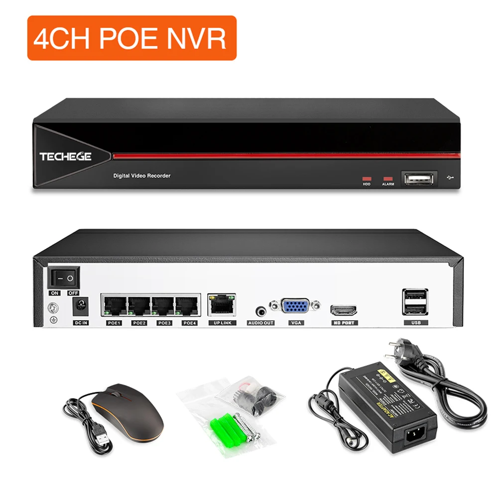 Techege H.265 4CH 1080P POE NVR Kit безопасности Камера CCTV Системы открытый аудио записи IP P2P
