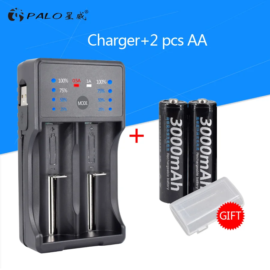 Charger 2pcs AA Умный светодиодный дисплей зарядное устройство USB зарядное устройство для Ni-MH Ni-CD AA AAA Li-ion 3,7 в 18650 аккумуляторная батарея+ 4 шт. AA батареи - Цвет: Charger 2pcs AA