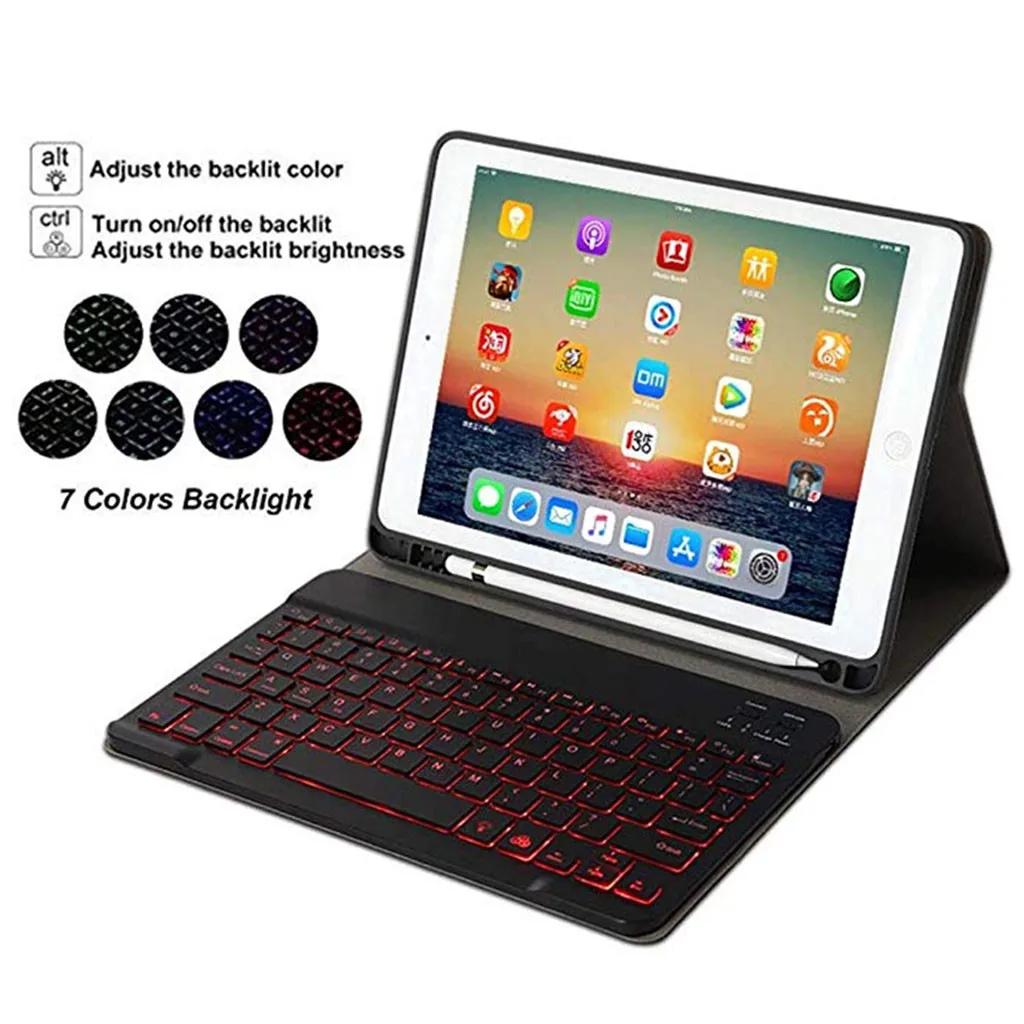 Съемный 7 видов цветов с Подсветкой Bluetooth клавиатура чехол для Apple iPad 7th 10 2 дюймов 2019 беспроводной в 1