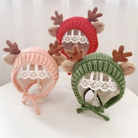 baby antlers ear protection girls caps warm winter hats thick knitted woolen hats for babies toddlers hat styles for boy