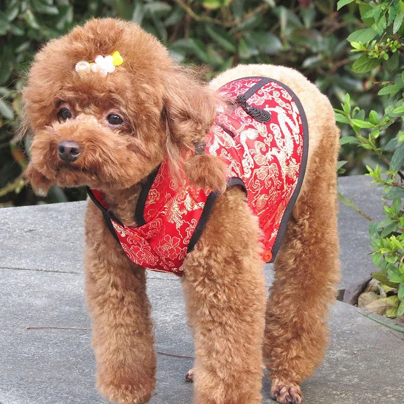 Новогодняя одежда китайский костюм для собак куртка женский халат кошек красная