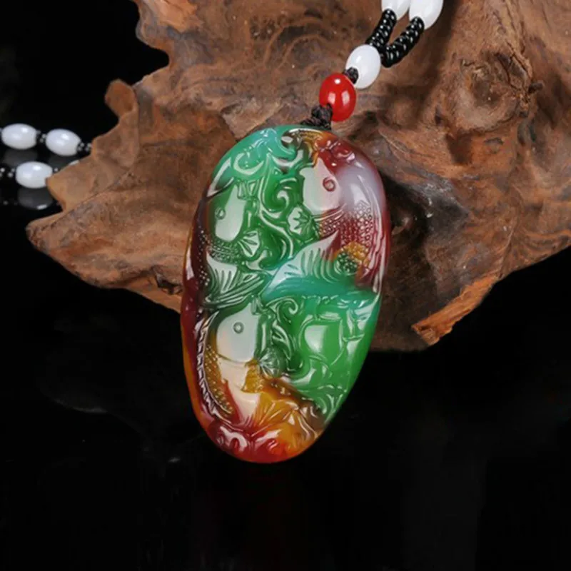 Ожерелье с подвеской в виде трех Карпов из натурального нефрита|Подвески| |