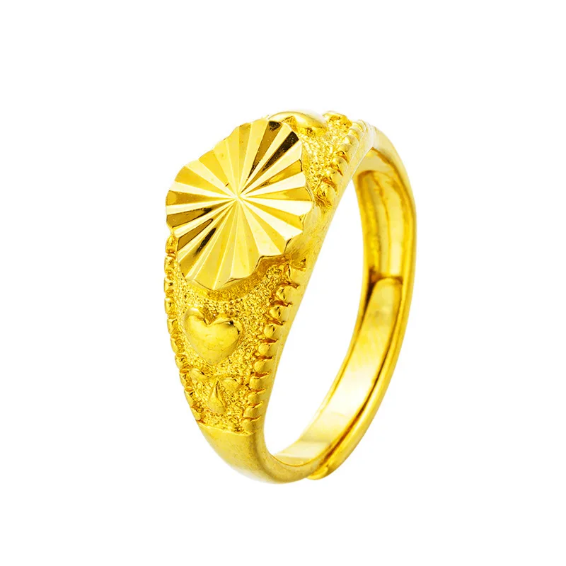 

OMHXFC Wholesale European Fashion Woman Bride Party Birthday Wedding Gift Vintage Hollow Flower Heart 18KT Real Gold Ring RI05