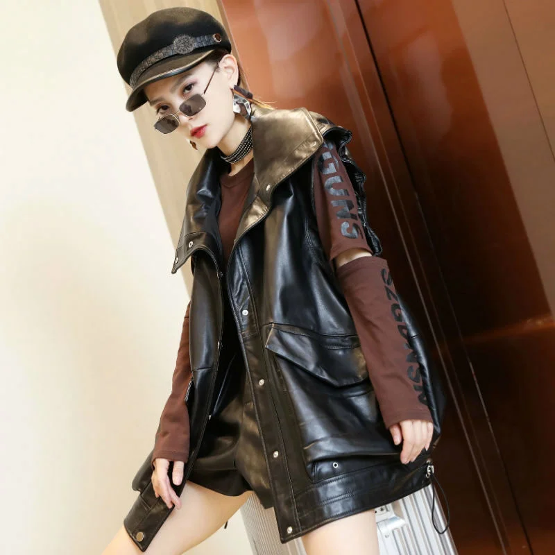

Casual sleeveless female vest, legitimate female jacket with large pockets