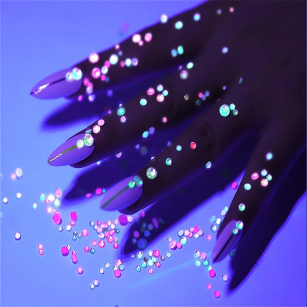 All Size Fluorescence Noctilucent Non Hotfix Rhinestones 3D Shiny Crystal Glass Hemispherical Mermaid Beads Nail Art Decorations images - 6