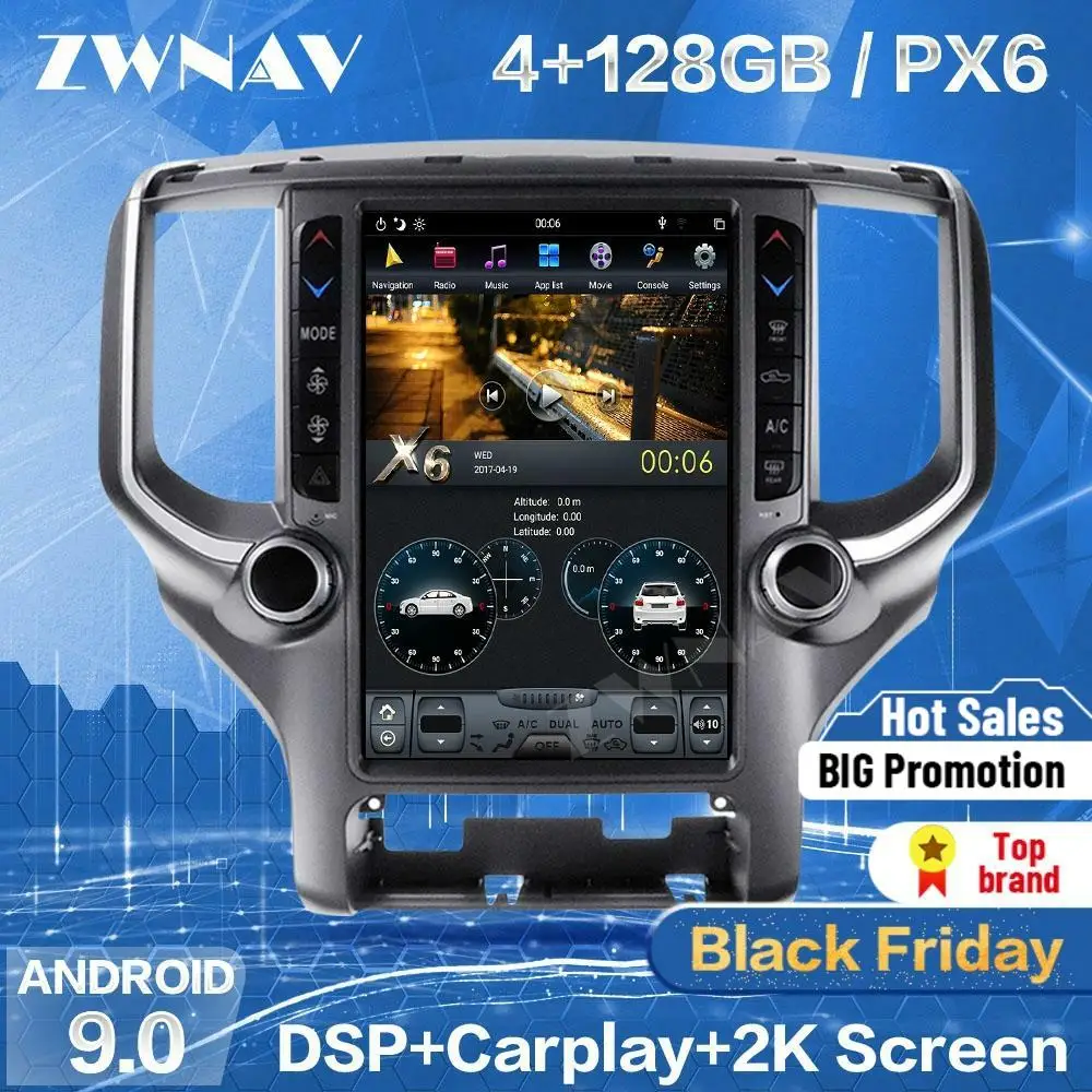 

4+128G Tesla Screen For 2018 2019 2020 Dodge RAM 1500 Android 9 Car Multimedia Player GPS Navi Audio Radio Auto Stereo Head Unit