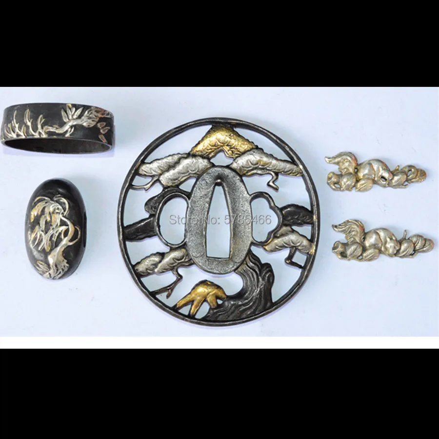 Красивый набор с медным покрытием и золотой серебряный Страж Tsuba menumi Fuchi Кашира